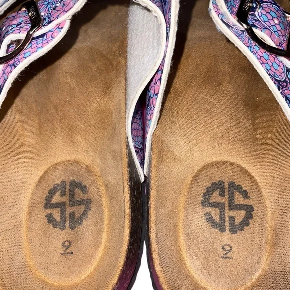 Simply Southern Floral Buckle Slip on Flip Flop Sandals Size 9 Pink/Blue - Picture 9 of 14